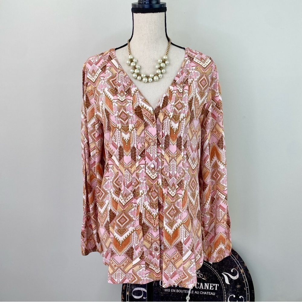 J.Jill peach Neutral tones Geometric pattern pop over top size M